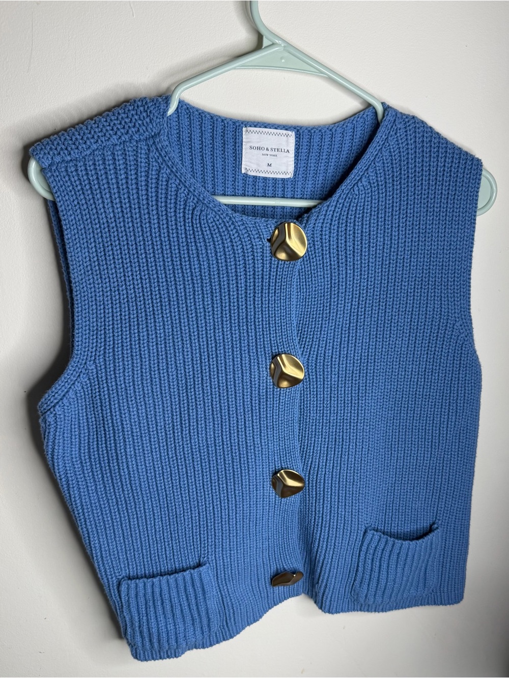 Soho & Stella Blue Knit Button Vest